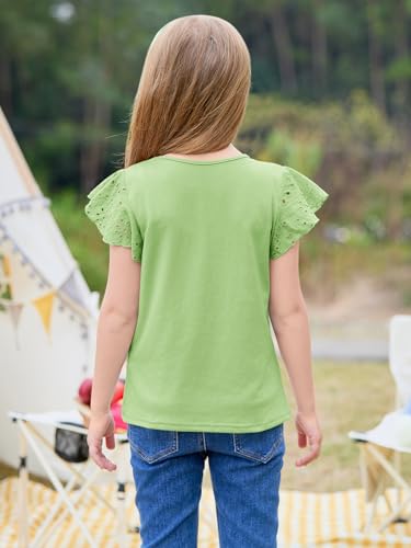 Image of Imily Bela Girls Ruffle Sleeve Shirts Crewneck Eyelet Tops 4-15 Years | Cute summer casual blouse, Soft breathable eyelet fabric with ruffle sleeves, Comfortable daily shirts for kids