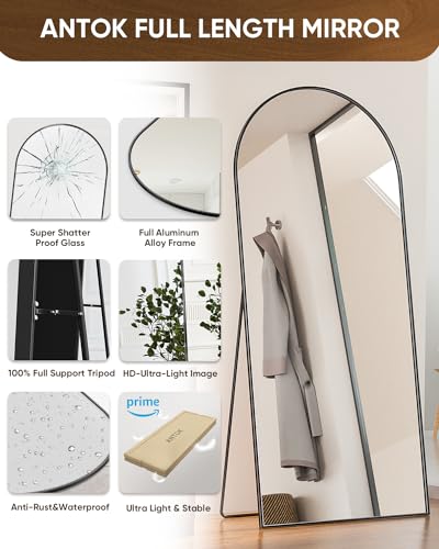 Antok Arched Full Length Mirror, 71"x32" Arched Floor Mirror, Glassless Mirror Full Length with Stand, Floor Mirror Freestanding, Wall Mounted Mirrors for Bedroom Living Room, Black