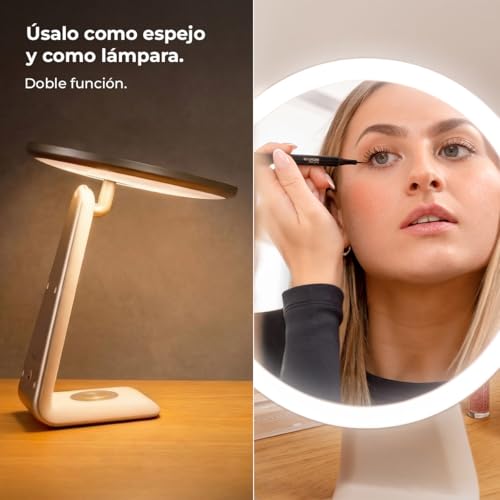 Espejo de maquillaje redondo portátil con 3 intensidades de luz tipo C 5