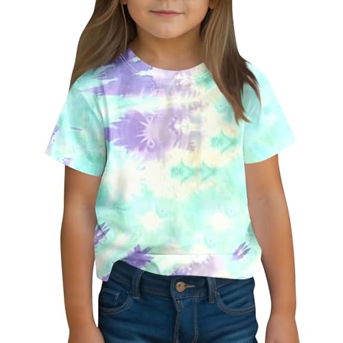 Girls Short Sleeve T-Shirts Cute Tie Dye Casual Boys Summer Tops Loose Crewneck Basic Tees for Kids 3-14 Years