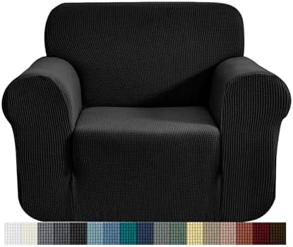 CHUN YI 1 Piece Jacquard Checks Stretch Fabric Couch cover, Stylish Sofa Slipcover For 3 Seater Sofa Couch Durable Furniture Protector(3 Seater,Black)