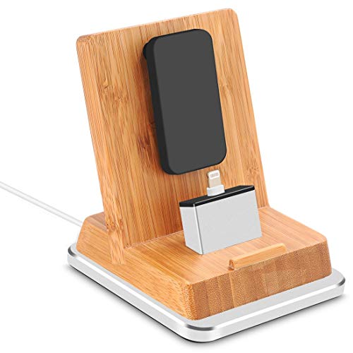 Rerii Bamboo Charge Stand with Aluminum Base, iPhone Charging Dock, iPhone Charger, St