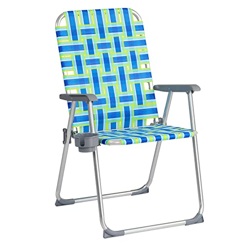 VINGLI Aluminum Patio Lawn Chairs Folding 1 Pack with Detachable Cup Holder Webbed Beach Chair Folding Chair Outdoor Portable Camping Chair for Yard Garden