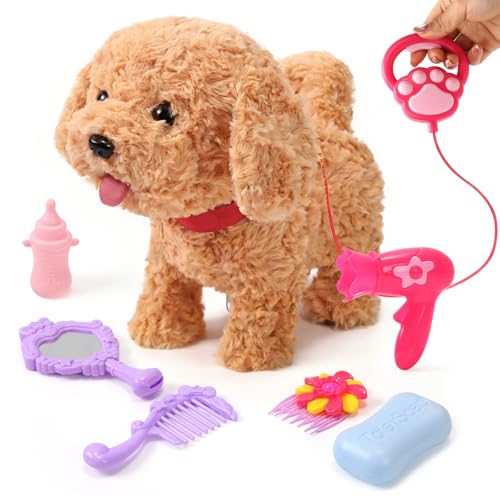 Cessfle Talking Walking Dog Toy with Remote Control Leash, Plush Interactive Toy Figures, Realistic Robot Dog Plush, Walks,Barks,Shake Tail,Music,...