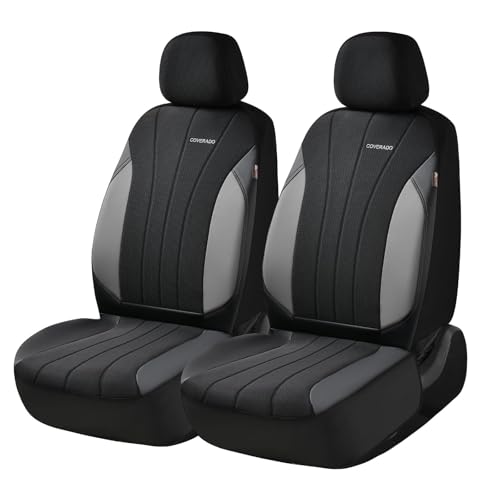 Image of Coverado Seat Covers for Car 2 Seats, Leather Car Seat Covers Fullset, Breathable Mesh Front and Rear Protectors, Grey Luxury Automotive Covers, Universal Fit for SUV, Truck, Sedan