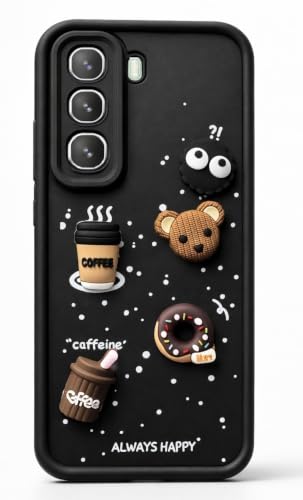 Image of Bintage Cute Fun Taddy Cartoon 3D Ball Bear Milk Cake Coffee Silicon Case Full Body & Camera Protection Back Cover Compatible for Infinix Hot 60 5G - Black