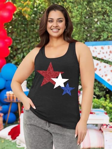 Image of Ithalt Plus Size 4th of July Tops for Women American Flag Tank Tops USA Patriotic Shirts Red White and Blue Sleeveless