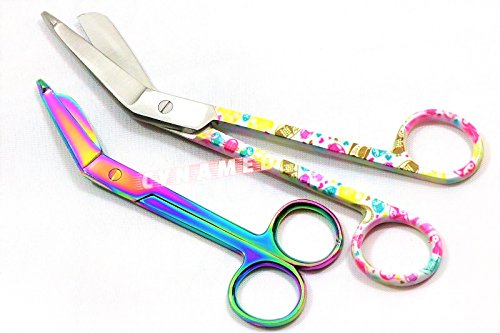 2 Premium Lister Bandage Scissors 5.5 Inches Multi Color Rainbow Color Plus 7.25 Inches Lister Bandage Scissors Stainless Steel Cynamed