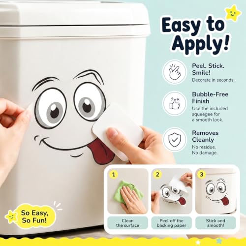 Image of 4Pcs Funny Trash Garbage Can Stickers-6.8in x 8.3in Cute Toilet Lid Decal Sticker,Adhesive Cartoon Expressions Sticker for Kitchen Fridge Bucket,Decorative Wall Stickers Indoor Outdoor,Type B