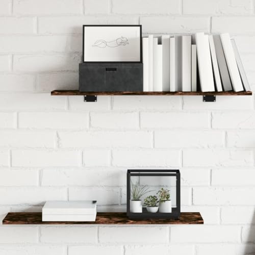 WHOPBXGAD Estanterías de salón Estantería multiusosEstantes Pared 4 uds Madera ingeniería Roble Humo 80x20x1,5 cmAdecuado para Dormitorio Baño