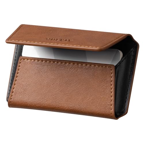VULKIT Leather Business Card Holder Case for Men Slim Pocket Business Card Wallet Name Card Case Holder Holds 20 Business Cards (Brown)