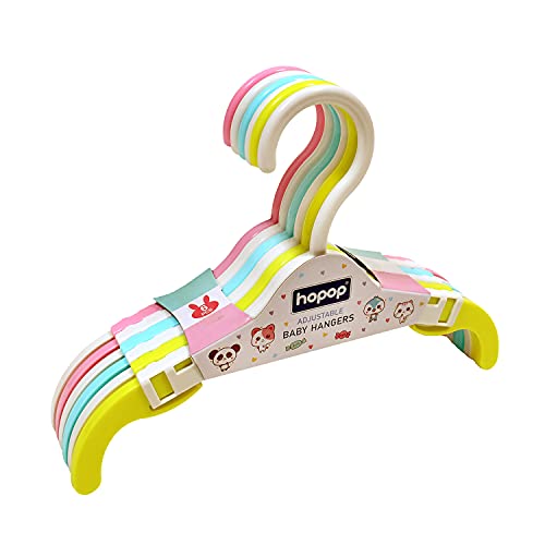 Image of Hopop Kids Hangers | Telescopic Adjustable Anti Slip Plastic Hanger for Baby & Kids Clothes |Extendable Hanger for Wardrobe|Baby Hangers for Kids Clothes Set| Multicolour (Pack of 6)