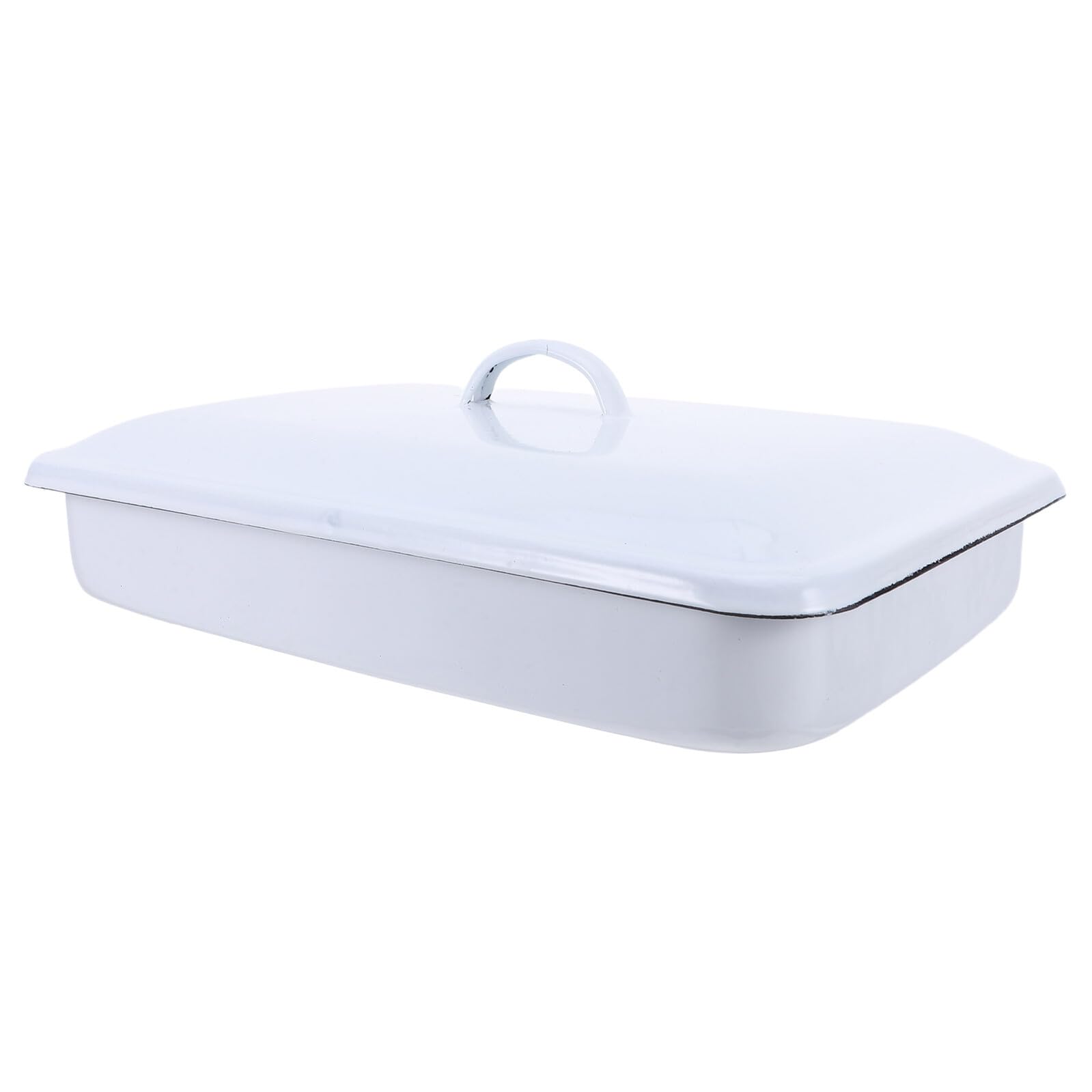 ULTECHNOVO Vassoio Rettangolare in Smalto Bianco 30X20X5 CM con Coperchio Contenitore Smaltato da Laboratorio per Strumenti Medici e Vetreria Vassoio da Banco per Smistamento Campioni e