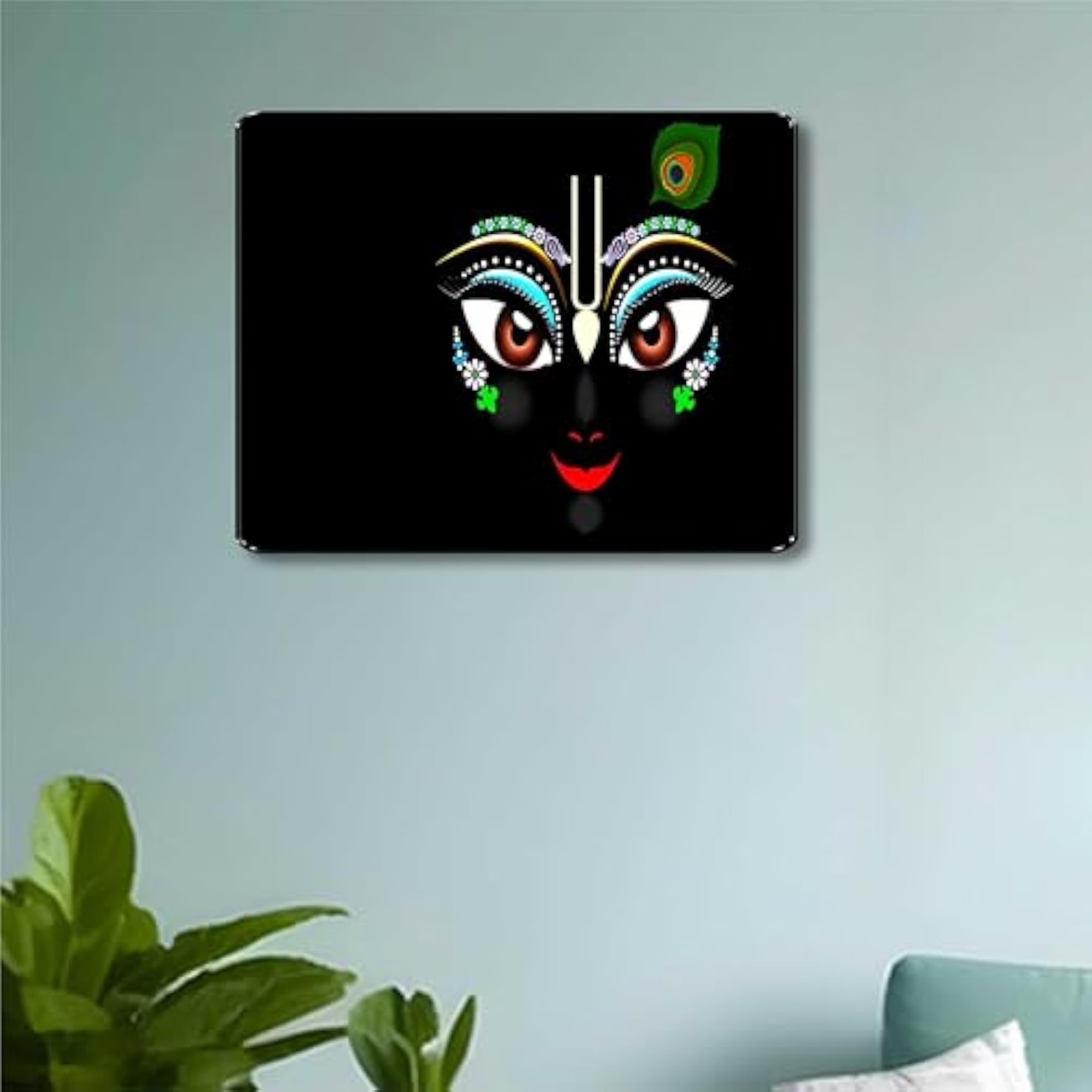 Lord Krishna Face Painting with Frame, Sparkle Glossy Large Art