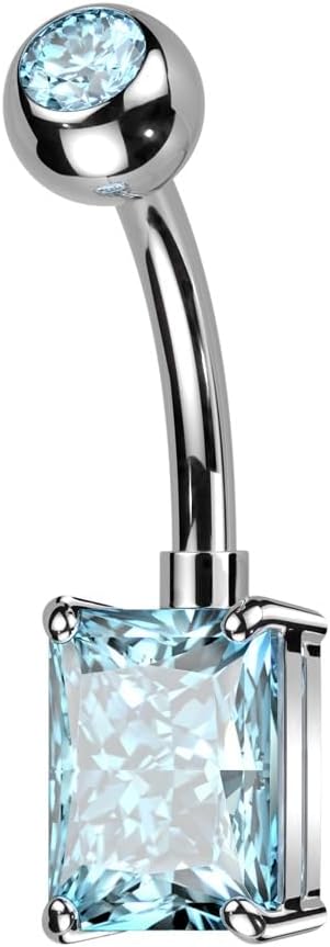 Pierced Owl 14GA ASTM F-136 Implant Grade Titanium Prong Set CZ Crystal Rectangle Belly Button Ring