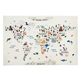 Lacomfy Kids Rug World Map Play Mat Animal Bedroom Carpet 3x5Ft Educational Playroom Area Rug Soft Children Elementary Rugs for Boys Girls Living Room Dorm Home Decor, White
