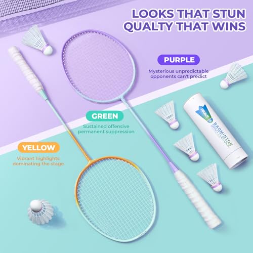 Image of HIRALIY Badminton Rackets Set for Backyards, Badminton Set, Includ 2 /4 Rackets, 6 /12 Birdies, 1 Carrying Bag, Outdoor Game for Adult Family Beginner