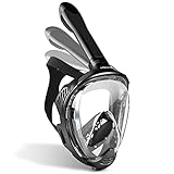 Snorkel Mask, ZIPOUTE PRO Full Face Snorkel Mask Adults with Foldable Dry Top Snorkel, Panoramic View Diving Masks with Mesh Bag Anti-Fog Anti-Leak Snorkeling Gear for Adults (Black, XL)