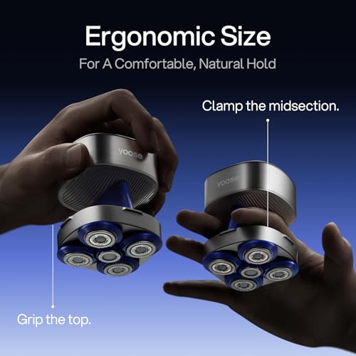 yoose Head Shavers for Bald Men, IPX7 Skin Close Electric Razor for Men (Ergonomic Design, USB-C, 90-Min Usage, 5 Floating Cutting Heads), Intelligent PID Control, Battery Indicator, H5 Silver - Image 5