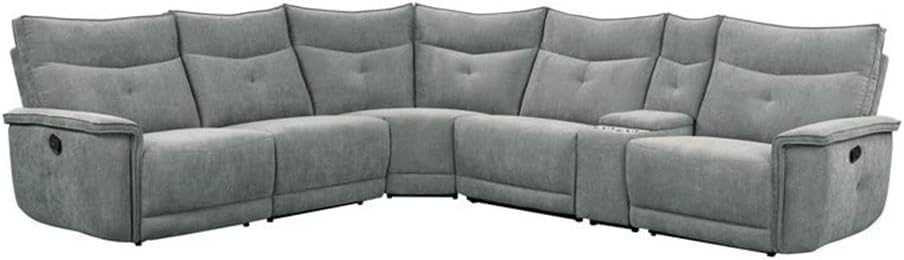 Pemberly Row 6-Piece Fabric Sectional Sofa, 3 Recliners and Console, Dark Gray Upholstery, High-Density Foam, Stainless Steel Cup Holders, 119 in W x 132 in D x 39.5 in H, Living Room Reclining