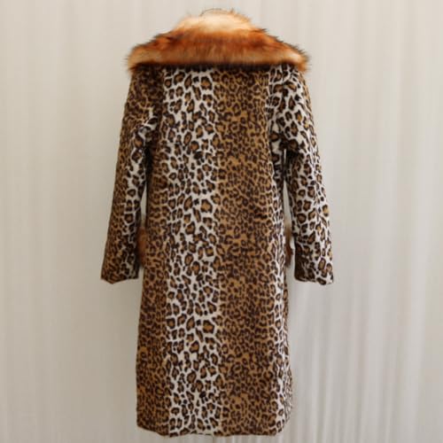 Women's Long Thick Leopard Faux Fur Coat Overcoat Jacket Outwear Sweater With Fur Pockets4