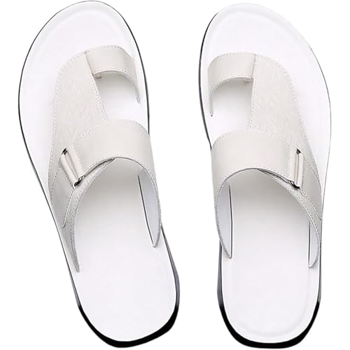 Men's Leather Thong Sandals Open Toe Indoor Outdoor Beach Flip Flops Slip-On Casual Slippers