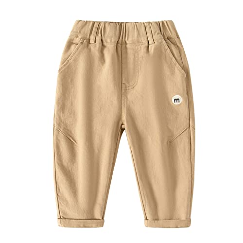 Toddler Boys Solid Color Cargo Pants Child's Elastic High Waist Joggers Pants Autumn Casual Trousers with Pockets (Khaki, 2-3 Years)