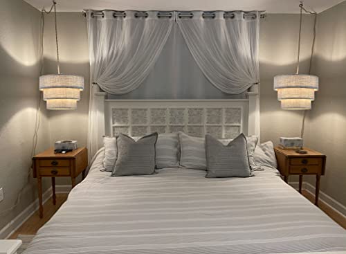 Xininsun 3-Tier Plug In Pendant Light, Hanging Light With 15Ft Hemp Rope Cord, Dimmable Switch, Gray Linen Shade, Hanging Light Fixture For Living Room, Bedroom, Dining Room, 2Pack（Gray） #TOP5