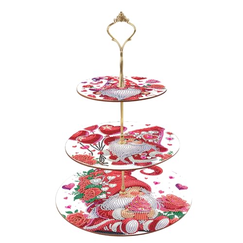 JISHSHAY 3 Tier Red Dwarf Diamond Painting Cupcake Stand Diamond Art Cake Stand with Metal Rod Dessert Table Display Set Diamond Painting Kits Tiered Tray Stand Party Supplies Tea Party Decorations