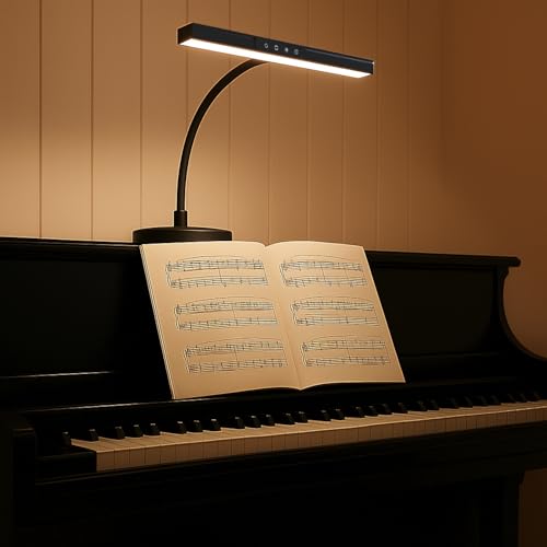 Piano Light for Upright Piano,Wide Illumination Covering Music Sheet 88 Key LED Piano Lamp for Grand/Digital Pianos,Dimmable Desk Lamp 3 Color Modes,Gooseneck,Timer,Eye Care Music Stand Light Black