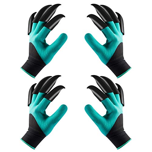 Gardening Gloves with Claws, Waterproof & Thorn proof Gardening Work Gloves for Digging Planting Seeding, Durable & Breathable, Best Gift for Gardener and Gardening Lover (2 Pairs)