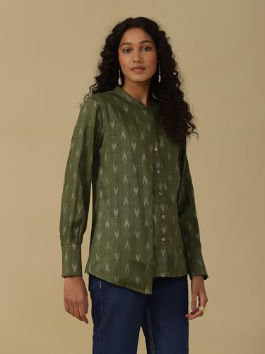 Image of Aarke Ritu Kumar Green Yarn Dyed Shirt