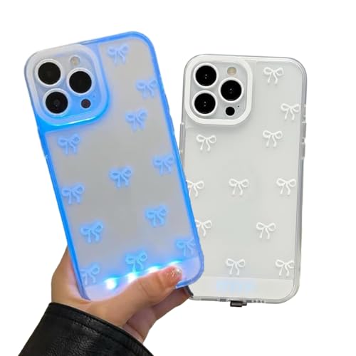 XKrmp Vibrant LED Bowknot Phone Case for iPhone Series - Glows on Calls, Slim Clear Protective Cover, Coquette Style for Women (White,For IPHONE 16)