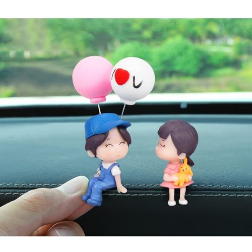 Image of Couple Miniature Set for Home Decor, Deepawali Gift, Living Room, Figurines, Cake Decoration Items - Resin Car Dashboard Items (Multicolor) ((Ballon with Couple))