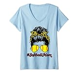 Photo Gallery donna bleached softball mom life leopard messy bun maglietta con collo a v Photo Gallery donna bleached softball mom life leopard messy bun maglietta con collo a v