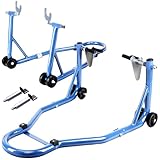 LARBANKE Motorcycle Stand Lift, 990LBS Front and Rear Wheel Combo Stand Lift with U+L Adjustable Swingarm Swivel for BMW, Honda, Kawasaki, Suzuki, Yamaha, Blue