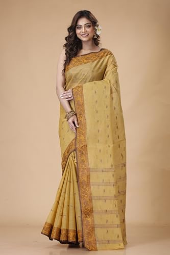 Image of Women's Traditional Bengal Tant Pure Cotton Design Border & Butta Tant Saree Without Blouse Piece
