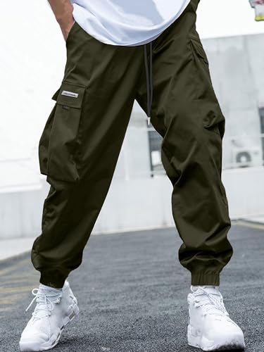 Image of JEMLDL Mens Cargo Joggers Pants Elastic Waist Drawstring with Flap Pockets Techwear Pants for Men
