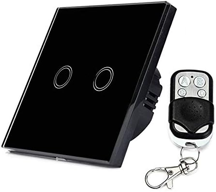 2 Gang 1 Way gehard glas Panel Wall Switch Smart Home Light Touch Switch met RF433 Remote Controller, AC 110V-240V (zwart) Huangchuxin (Color : Black)