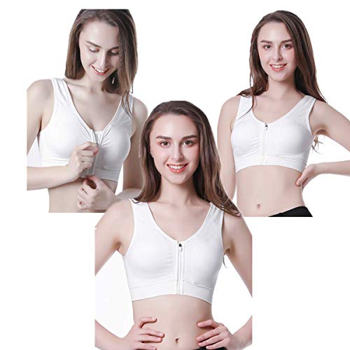 2Pack Women Front Zipper Closure Push Up Genie Bras Shockproof Fitness Vest Removable Padded Wireless Tops (XL 36B 36C 36D 38A, 2 Pack White)