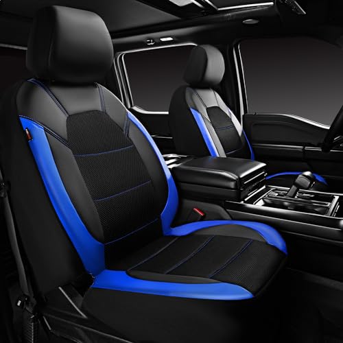 Image of CAR PASS Leather seat Covers,Automotive Universal Sport car seat Cover Super 5mm Composite Sponge Inside,Airbag Compatible fits Most Cars, SUVs, Trucks, and Vans (Full Set,Black and Blue)