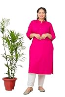 Adiricha Fashion Plus Size Rani Pink 3/4th Sleeves Rayon Mandarin Collar Kurta for Women 3XL,4XL,5XL,6XL UP to 10XL (54)