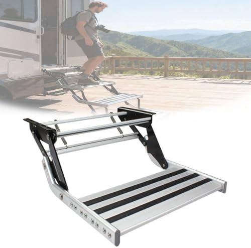 Double Layer RV Step - Heavy Duty Pull-Out Caravan Stair, Strong Spring, Solid Entry Step for Motorhome & Travel Trailer - Easy Access RV Door Entry