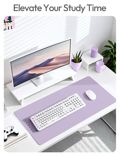 Image of YSAGi Leather Desk Pad Protector, Office Desk Mat, Large Mouse Pad, Non-Slip PU Leather Desk Blotter, Laptop Desk Pad, Waterproof Desk Writing Pad for Office and Home (23.6 inch x 13.8 inch, Light Purple)