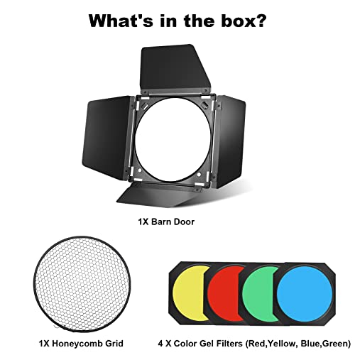 Soonpho Bd-04 Barn Door With Honeycomb Grid And 4 Color Gel Filters (Red,Yellow, Blue,Green) For Standard Reflector & Cloth #TOP3