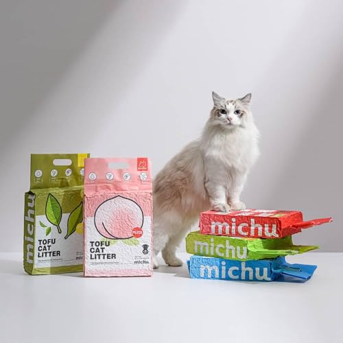 Michu Cat Litter Tofu Cat Litter Best Cat Litter Natural Clumping Tofu Cat Litter 5.5lb/88oz 5 Scents (Peach, 1 Pack)