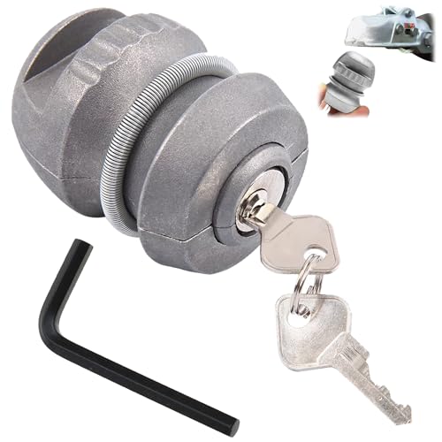 WANDGU Lucchetto per rimorchio in lega di zinco per roulotte: sicurezza Hitchlock con 2 chiavi, robusta serratura a sfera antifurto per ganci di traino, argento