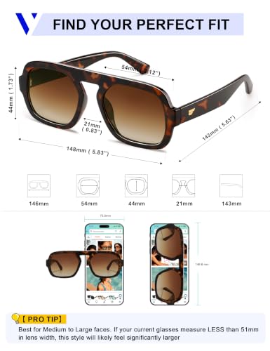 Image of VANLINKER Retro Square Aviator Sunglasses for Women Men VL9826 | Trendy 70s Vintage Style Fashion Flat Top Rectangle Shades, Chic Tinted Sunglasses for Funky Outfits, Parties and Daily Wear