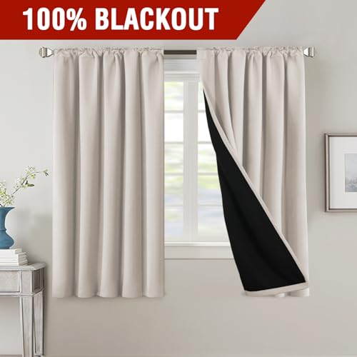 H.VERSAILTEX 100% Blackout Curtains for Bedroom with Black Liner Full Room Darkening Curtain Thermal Insulated Back Tab/Rod Pocket Window Drapes for Living Room, 2 Panels, 42 x 63 Inch, Fog by H.VERSAILTEX - Used condition - Image 2