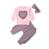 Valentine's Day Long Sleeve Heart Pattern Sweatshirt T-Shirt Tops+Ruffled Long Pants+Headband for...